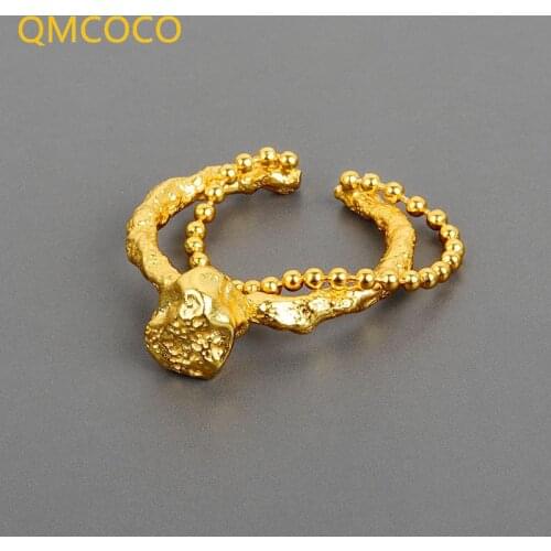 925 Silver Trendy Designed Personalized Textured Chain Ring Adjustable Irregularly Concave-Convex Bead Lava Ring For Party Gifts