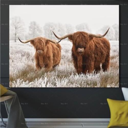 Modern Home Decor Picture Print Highland Cow Canvas Painting Artwork for Walls Living Room Unframed Prints quadros decoratives