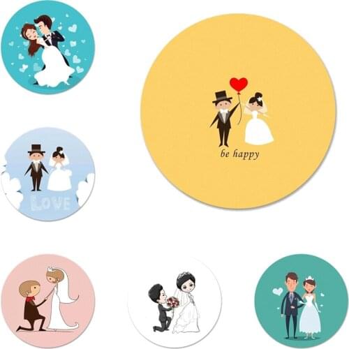 Wedding Bride and groom Icons Pins Badge Decoration Brooches Metal Badges For Backpack Decoration 58mm
