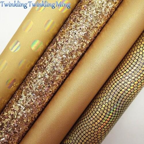 GOLD Glitter Fabric,Iridescent Lizard Faux Fabric, Dots Synthetic Leather Fabric Sheets For Bow A4 21x29CM Twinkling Ming XM732