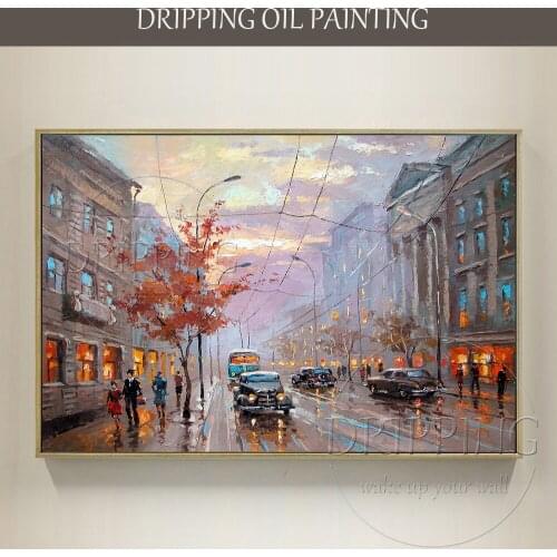 Top Artist Hand-painted High Quality Wall Art Street Oil Painting on Canvas Beautiful Landscape Street Morning Oil Painting