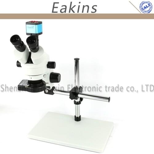 7X-45X Inspection Zoom Trinocular Stereo Microscope 21MP HDMI USB Video Eyepiece Camera+144 LED Ring Light+Boom Stand+Big Stand