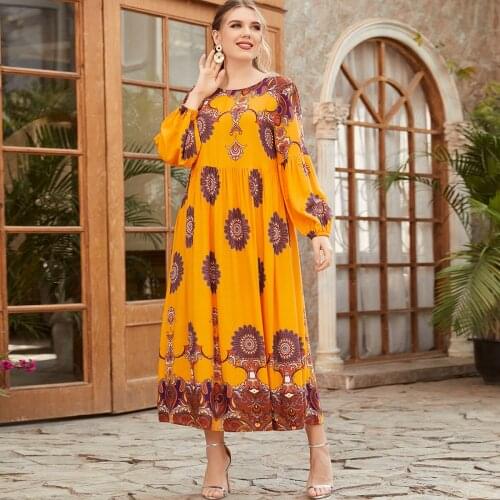 Turkey Eid Mubarak Muslim Dress Women Abaya Dubai Print Dresses Islamic Clothing Caftan Marocain Kaftan Vestido Musulmane Femme