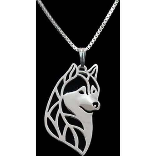 Siberian husky head necklace dog pendant jewelry golden colors plated