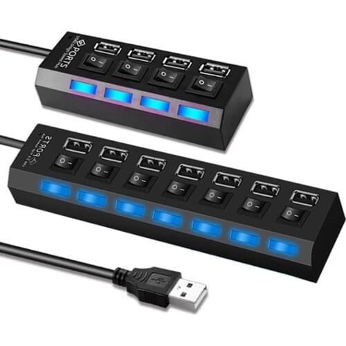 USB 2.0 Adapter 4 Ports 7 Ports USB Hub LED USB Splitter with Independent Switch for Laptop Accessories