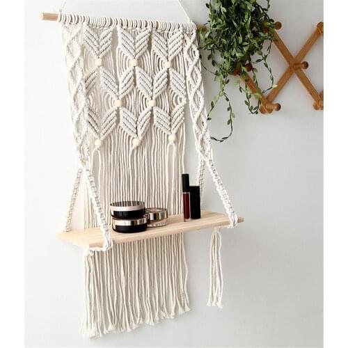 Bohemian Style Natural Cotton Rope Tapestry Shelf Cotton Rope Wall Hanging Decoration Shelf For Living Room Bedroom