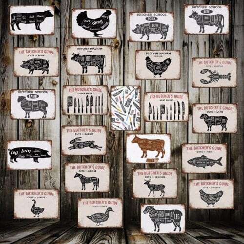 [ WellCraft ] Butcher funny Retro Metal Sign Wall Posters Pub Kitchen art Vintage Painting Personality Custom Decor LT-1724