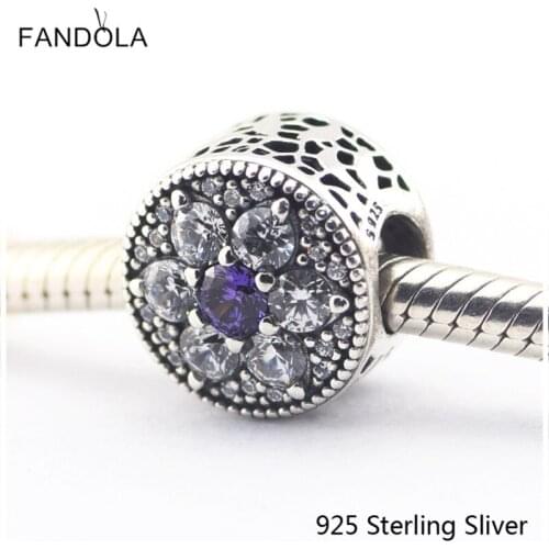 925 Sterling Silver Jewelry Forget Me Not, Purple Original Fashion Charms Beads Fits Fandola Bracelets CKK