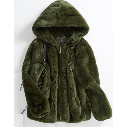 Fad Autumn Winter Real/Genuine Rex Rabbit Fur Coat Women Winter Natural Rex Rabbit Fur Coat/Jacket with Hood A099