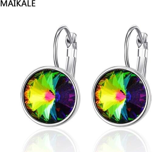 MAIKALE Classic Simple Colorful Austrian Crystal Stud Earrings Gold Copper Round Earrings For Women To Send Friend Gifts