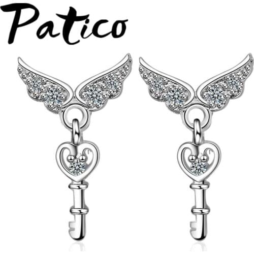 New Brand Women Wings Shape Long Earrings Hot Selling 925 Sterling Silver Earrings Key Shape Earring For Wedding Party