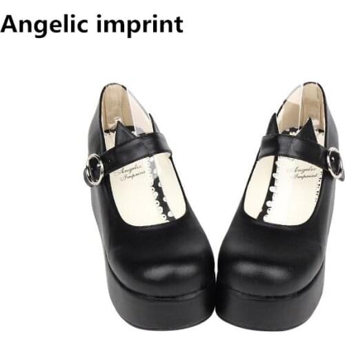Angelic imprint woman mori girl lolita cosplay shoes lady high wedges heels pumps women princess dress shoes cat ears 33-47 7cm