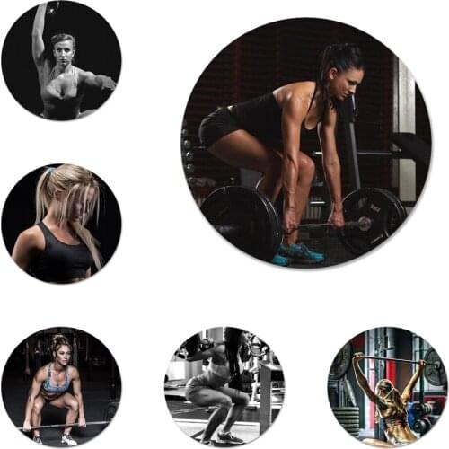 Crossfit Women Lifting Weights Icons Pins Badge Decoration Brooches Metal Badges For Backpack Decoration 58mm