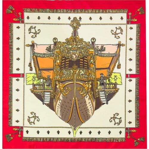 60cm*60cm 2021 Luxury Brand Warships Print Women Twill Silk Scarf Small Square Scarves New Fashion Hijab Headband Hairband