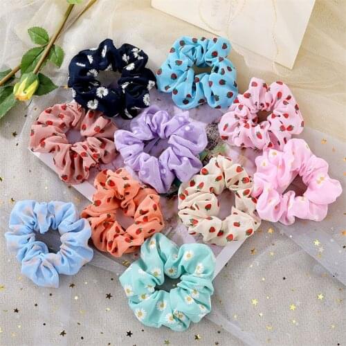 1Pcs New Scrunchies Rainbow Gum Hair Tie For Women Girls Printed Floral Elastic Hair Bands Lace Ponytail Hold Hair Accessories