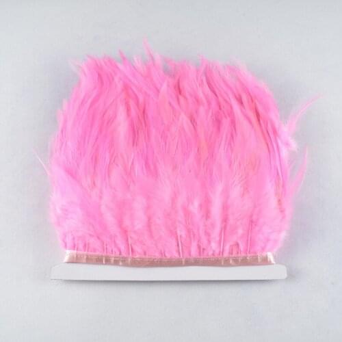 1yard 8-10cm Pink saddle rooster feather stripe trim cock feathers decoration quality clothing making feathers for crafts party