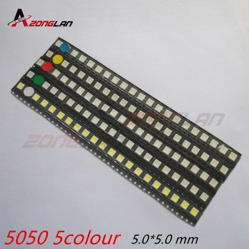 100pcs=5colors x 20pcs 5050 5730 3014 1210 2835 3528 1206 0805 0603 0402 SMD LED Diode Kit Red / Green / Blue / White / Yellow