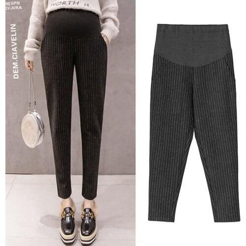 1203# Maternity Pants Spring Autumn Casual Pants Striped Comfy Belly Support Pants Elastic Waist Maternity Trousers