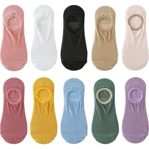 6 Pairs/Lot Womens Ankle Socks Summer Cute Silicone non-slip invisible Solid Mesh Short Sock Female Cotton Slipper No Show Sox