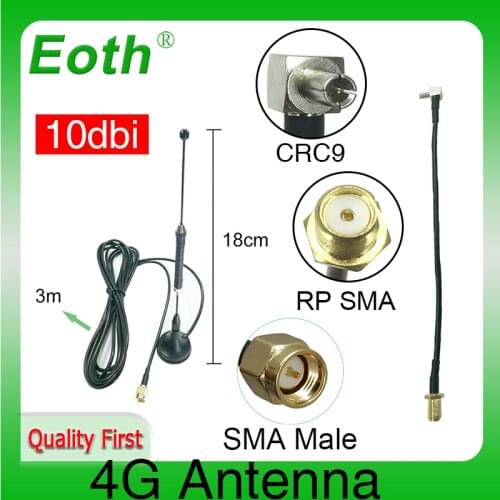 4G LTE Antenna 10dbi SMA Male Aerial 698-960/1700-2700Mhz magnetic base RG174 3M + 20cm SMA Female to TS9 Male adapter Cable