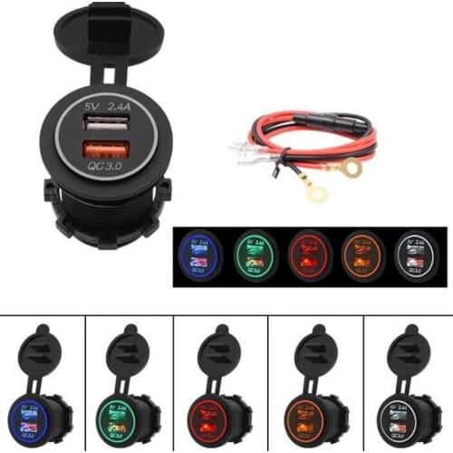 Car Quick Charger QC 3.0 Power Adapter Dual USB Vehicle DC 12 V-24 V Cigarette Socket Lighter 2 port +60CM Line