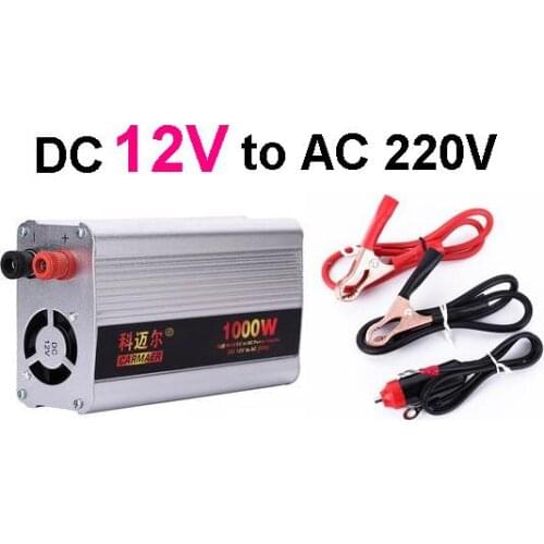 Free Shipping 1000W DC 12V to AC 220V crocodile clip + cigarette lighter line Power Inverter Converter Transformer Power Supply