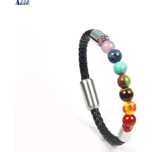 Chakra Bracelet Yoga Balance Beads Ailatu Stainless Steel Stone New Natural Genuine Leather For Women Men Charm Hand Made