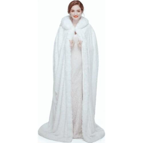 Long Warm Capes White ivory Bride Winter Wedding Cloak Shawl Satin + Artificial fur Cape Coat Adult SHAWL Poncho Accessories