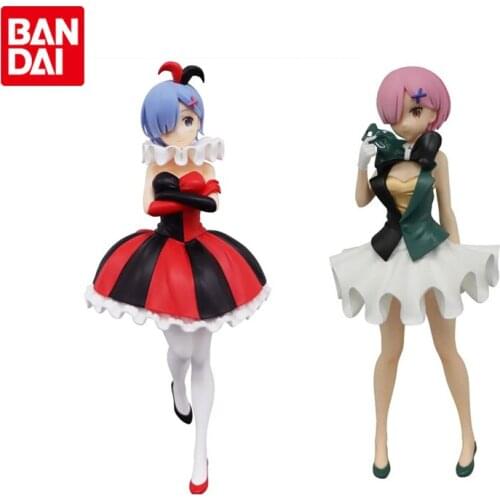 Bandai Genuine Re:Life In A Different World From Zero Ram Rem Circus Anime Action Figures Collectible Model Ornaments Toys