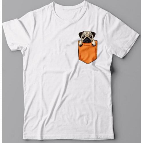 Cute Pug T-Shirt With Printed Pocket Dog Graphic Tshirt New Summer Printed Unisex Fashion Men T Shirt Funny Tops Tees