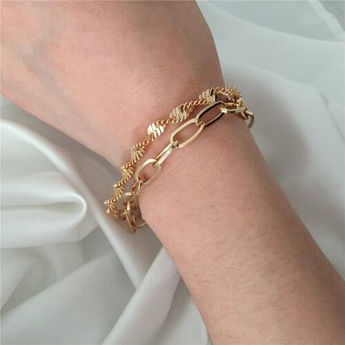Trendy Gold Color Plating Twist Chain Two Layered Bracelet For Women Girl Gorgeous Romantic Pretty Chic Elegant Jewelry