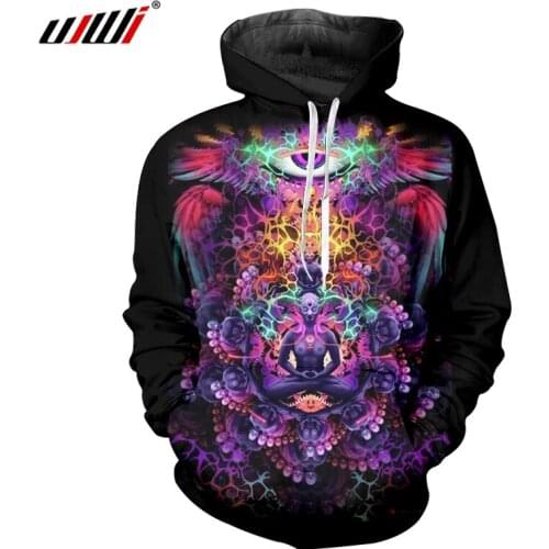 UJWI Mens New Hoodies Slim Fit Hooded 3D Printed Purple Eye Buddha Harajuku Large Size Costuming Man Autumn Pullover