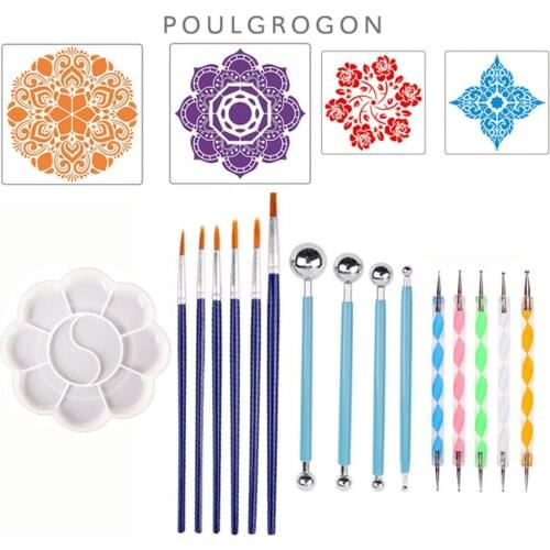 20Pcs/Set Combination Mandala Dotting Tools Kit Creative Stone Painted Clay DIY Painting Template Tool Set