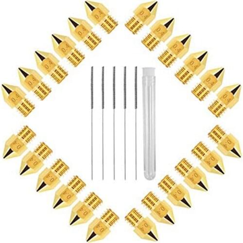 24 Pcs MK8 0.4 mm Printer Nozzle/Nozzles Set, 24 x Br Nozzle + 5 x Needles, Extruder Nozzles for 3D Printers