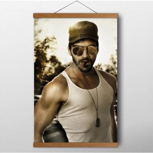 Portrait Glasses Smoking Man Muscle Photo Wall Art Posters Canvas Prints Solid wood Scroll Paintings For Living Room Decor