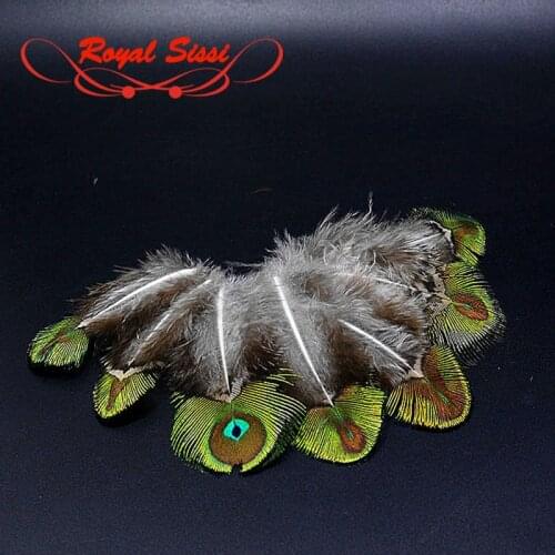20pcs/pack natural golden peacock feather saddle tippets blue peacock body feather fly tying feathers material for nymph collar