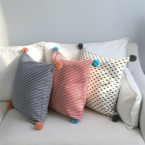 Throw Pillow Covers Linen / Cotton Plain White Decorative Pillowcase Chair - Seat Decoration Living Room with Pompom / Tassel