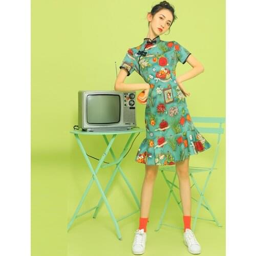 Summer New Chinese Style Fashion New Cheongsam Modified Version Girl Short Daily Small Dress
