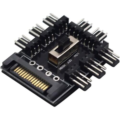 New 3Pin 1 to 8 PC Cooling Fan Hub SATA Power Supply Splitter Speed Controller