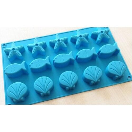 Wholesale ,free shipping, 15 hole Shells starfish fish mould Silicone chocolate pudding mold