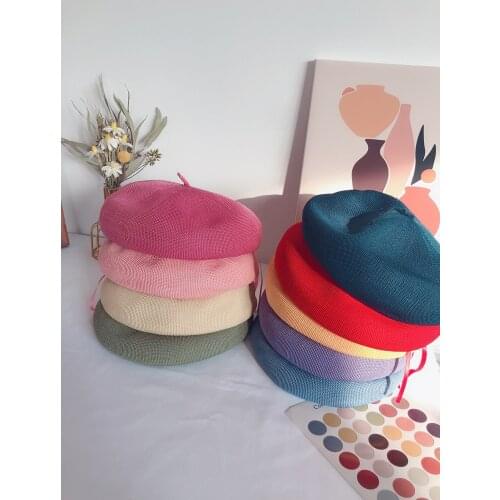 Simple light version 18-color womens beret hat spring and summer thin linen texture painter hat girl beanie hat