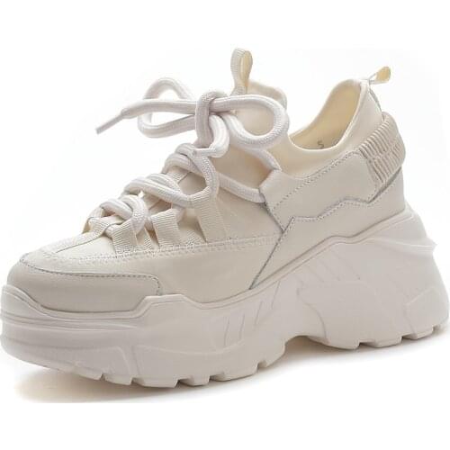 RASMEUP Genuine Leather Womens Platform Sneakers 2020 Fashion Women Breathable Chunky Shoes Ladies Trainers White Footwear
