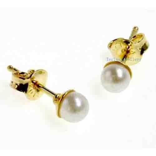 New Favorite Pearl Jewelry 2MM White Color Genuine Freshwater Pearl Friendly Bridal Baby 14K Yellow Gold Stud Earrings FN613