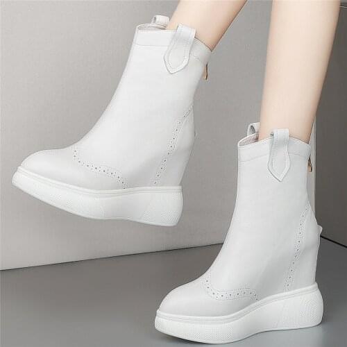 High Top Platform Pumps Shoe Women Genuine Leather Wedges High Heel Ankle Boots Female Pointed Toe Fashion Sneakers Casual Shoes