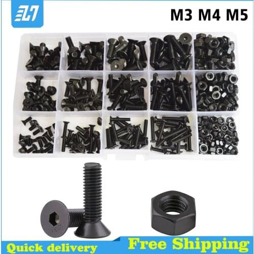 Flat Socket Head Cap Screw Metric Thread Allen Countersunk Bolt Black M3 M4 M5