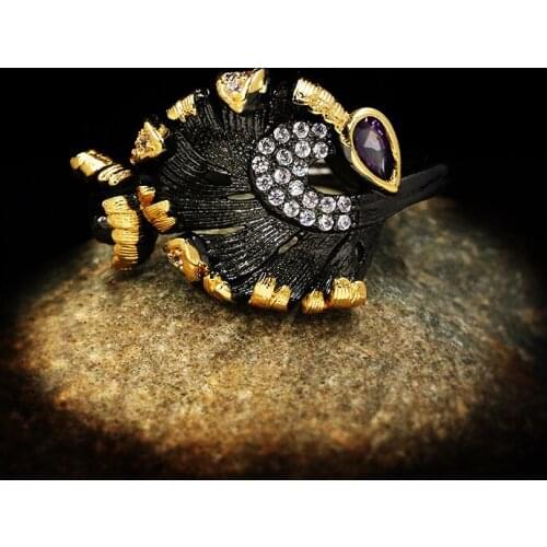 CHARLINLIOL Vintage Women Jewelry 925 sterling Silver Ring Female Exaggerated Geometric Amethyst Rings Cocktail Party Gift