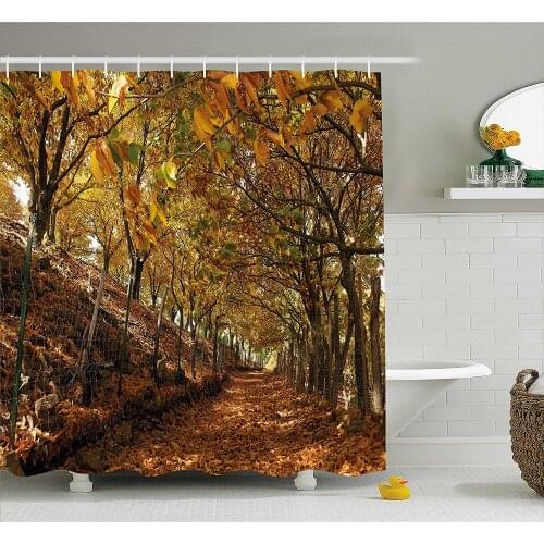 Nature Shower Curtain Autumn Foliage Forest with Deciduous Trees Faded Fall Leaves Surreal Image Home Decor Bathroom Curtains