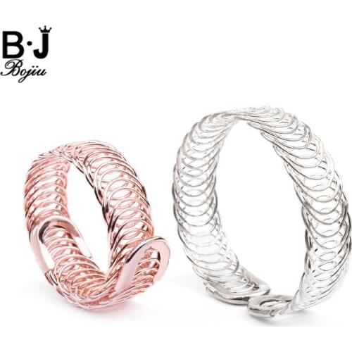 BOJIU Punk Style Womens Cuff Bracelets Adjustable Rose Gold Silver Color Lattice WristBand Boho Bracelets & Bangles BR023