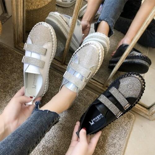 Women Rhinestone Casual Daily Magic Tape Sneakers Thick Botton Lazy Ladies Shoes Rhinestones Female Flat3339