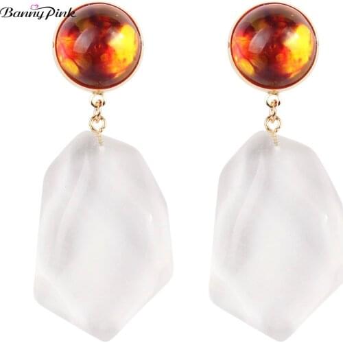 Banny Pink Irregular Resin Pendant Stud Earrings For Women Large Geometric Statement Post Earrings Fashion ZA Earrings Jewelry